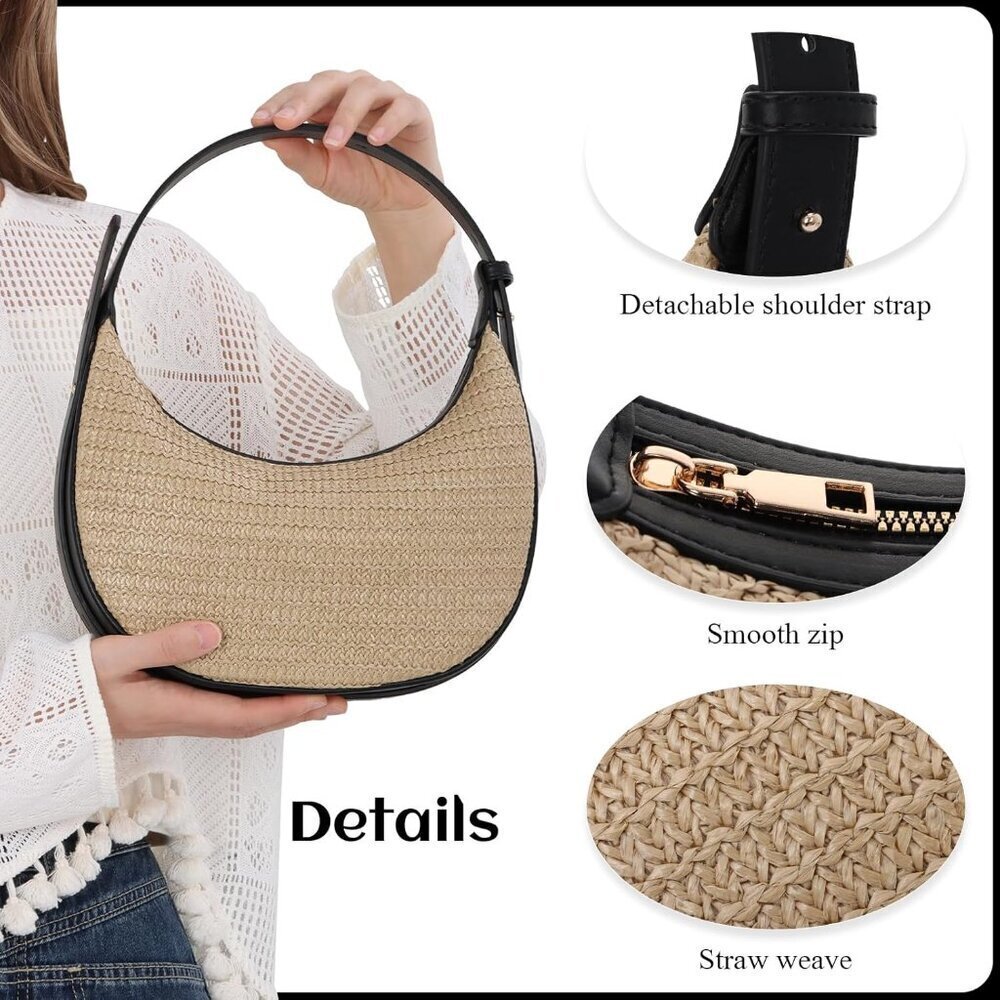 Straw Crossbody Bag Beach Tote with Adjustable Straps for Summer Travel - Picture 4 of 6